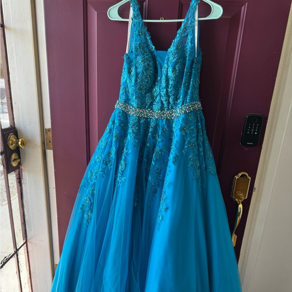 JVN by Jovani Turquoise Embellished Dress